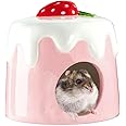 NeoStyle Extra Large Ceramic Hamster Hideout, Summer Cooling Habitat Cold Bed, Anti-Bite Hideaway House Cave for Mice (Pink Cake)