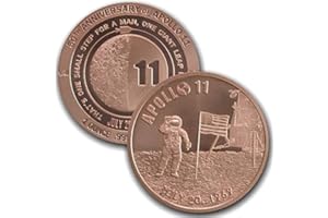 PRECIOUS & VALUABLE METALS / Fantastico"giro" di rame puro (Ø: 39 mm) di un'oncia (28-29 grammi), per commemorare il 50 ° anniversario della missione Apollo XI (primo uomo a raggiungere la luna)