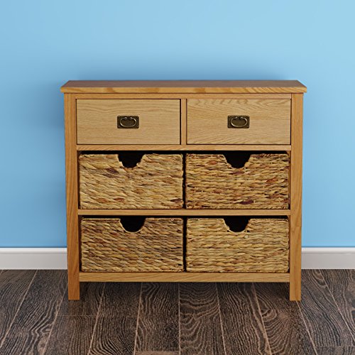 Preisvergleich Produktbild shougui trade Anrichte Schrank Schrank Aufbewahrungseinheit, Eiche Schrank Kommode Moderner Aufbewahrungsschrank mit 2 Schubladen 4 Aufbewahrungskörbe für Schlafzimmer Esszimmer Wohnzimmer