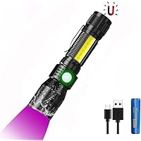 3 In 1 UV Taschenlampe LED(mit 3000mAh 18650 Akku), Taktische Taschenlampe USB Aufladbar, Starke Magnete COB…