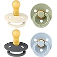 BIBS Colour Soother 4-Pack, BPA Free Dummy Pacifier, Round Nipple. Natural Rubber Latex, Made in Denmark. 6-18 Months (Pack of 4), Iron Mix