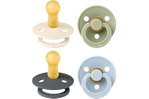 BIBS Colour, Set di 4 ciucci, succhietto senza BPA, Tettarella tonda. Lattice di gomma naturale, Prodotto in Danimarca/UE. 6-18 mesi (set da 4), Iron Mix
