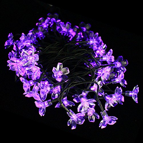 Kyson 50er LED Solar Lichterkette Blumen Garten Außen Lila 5 Meter, Solar Blüten Beleuchtung für Party, Weihnachten, Outdoor, Fest Deko usw. - 3