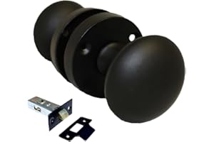 Epsom Door Handle Matt Black Round Door Knob Set - Victorian Style Sprung Internal and External Door Knobs for Mortice Locks and Tubular Latches (Pair of Knobs + Tubular Latch)