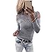 Produktbild Longra Damenmode Sexy Blusen Elegante Blusen Festliche blusen Damen Langarm Shirt Schulterfrei Oberteile Spitzenbluse tunika Tops Slim Fit blusenshirt T-Shirt (Gray, S)