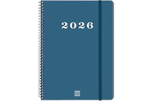 Finocam - Agenda Espiral 2026 1 Día Página | Enero - Diciembre (12 meses) | Agenda Anual 2026 con goma elástica | Tapa Dura Espiral Basics My - Azul - Catalán