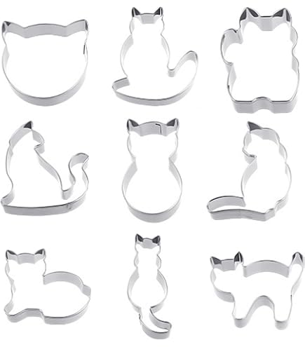 Lot De 8 Emporte-Pièces En Forme De Chat - Pour Biscuits, Fondants, Cookies 3D - Motif Dessin Animé - Taille ~6 Cm - Polypropylène Alimentaire - 10