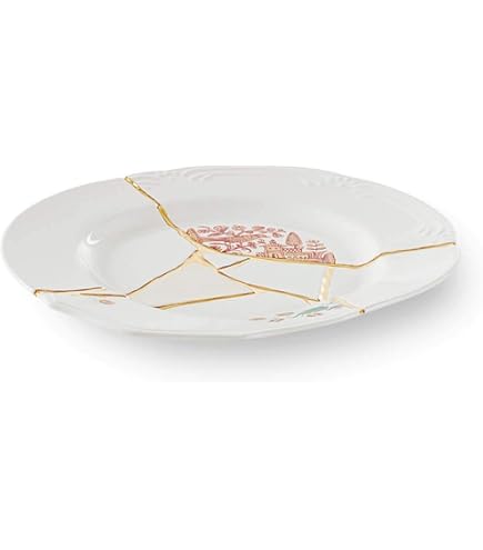 Piatto Seletti Kintsugi - Ciotola Bassa Ispirata All'Arte Giapponese, Porcellana Con Oro - Foto 7