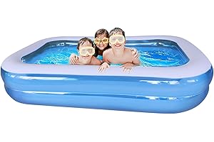 ZUMHIGH 2.6m Large Inflatable Paddling Pool for Kids & Adults, Rectangle Above Ground Swimming Pool for Gardens, Backyards, Outdoor & Indoor Use, Easy to Set Up, Durable & Leak-Proof Design with Quick Drainag