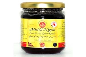 Miel & Nigelle Enrichi À La Gelée Royale 250g + 1 cuillère en bois Offerte - Naturel énergisant -1 Pot verre - cicatrisant Aphrodisiaque vitalité et Tonus