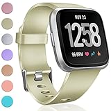 HUMENN Für Fitbit Versa Armband, Weiches TPU Sports Ersetzerband Verstellbares Zubehör Uhrenarmband für Fitbit Versa Smartwatch Groß Champagner