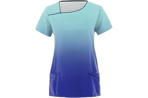 OUMSHBI Kasack Pflege Berufsbekleidung Damen Farbverlauf Medizinische Arbeitskleidung Abfallende-Schulter Laborkittel Damen Kurzärm Altenpflege mit Taschen Kittel Pflegebekleidung Kasacks für Frauen