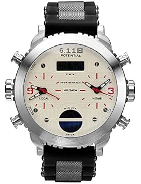 JSDDE Herren Armbanduhr Chronograph LCD Digital + Dual Quarz Uhrwerk Sportuhr Kalender 3-Zeitzone 3ATM Multifunktionsuhr...