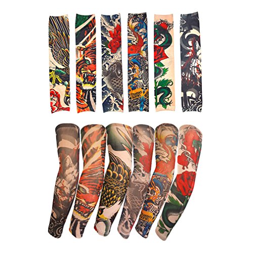 6 pièces Manche Manchette Bras Faux Tatouage Tatoo Collant Extension Nylon Sleeve