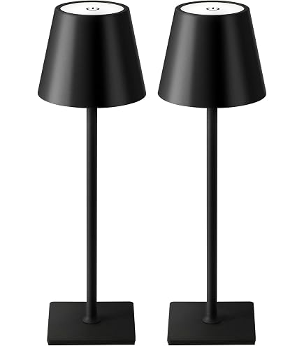 VISDANFO - Lampada Da Tavolo LED Ricaricabile Senza Fili, 2 Pezzi | Dimmerabile, 2700-6000K, Batteria 4000mAh, Impermeabile, Nero