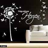 Wandtattoo Loft Wandaufkleber Pusteblume Schmetterling mit Ihrem Wunschtext/ bis zu 15 Wörter frei wählbar / 54 Farben / 3 Größen / dunkelgrau / 1,14 m Höhe x 3,59 m Breite - 7