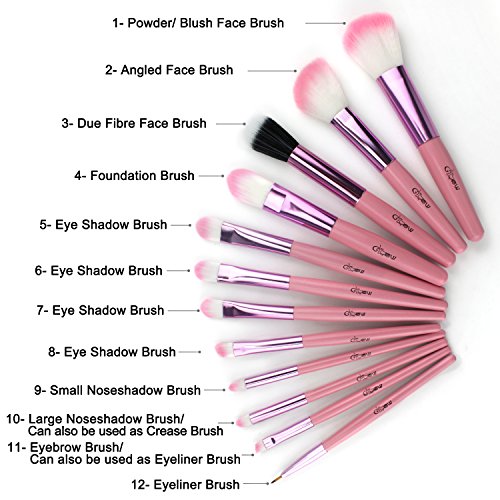 Glow rosa 12 Make-up Pinselset + Tasche - 5