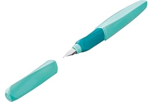Pelikan Twist Mint, Penna Stilografica Ergonomica, per Destrimani e Mancini, per Scuola e Ufficio, Pennino M in Acciaio Inossidabile, Cartuccia Blu Lunga Inclusa. Ricaricabile
