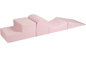 MEOWBABY Lot de 3 Blocs de Construction en Mousse Souple - Aire de Jeux 145 x 45 cm pour bébés et Tout-Petits - Blocs d'escalade pour l'intérieur - Essentiel - Robuste - Velours - Rose Clair