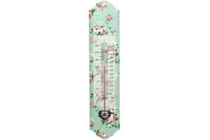 linoows Nostalgie Thermometer, Blech Thermometer mit Rosenblüten, Wandthermometer