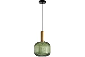 HJXDtech Lampade a Sospensione Moderne Lampada a Sospensione in Vetro Striscia Paralume Vintage E27 Lampada a Sospensione Lampada da Soffitto in Cucina Soggiorno (Verde 20cm)