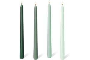BOLOSA 10'' Taper Candles, Set of 4 Gradient Green Candle Tapered Candles, Unscented Dripless Long Tall Dinner Candle Sticks for Table Dinner Wedding Christmas Halloween Home Decor
