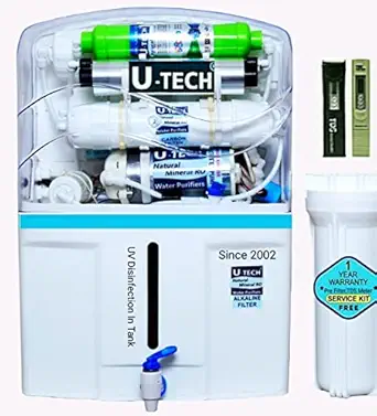 U-TECH Smart Alkaline RO+Alkaline+UV+UF & TDS Detox Water Purifier 12L. Free PH Drops TDS Meter Service Kit & Pre Filter Set