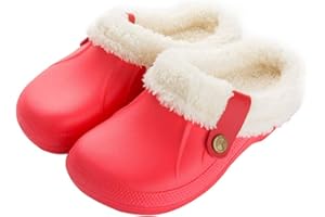 ZAPZEAL House Slippers Men's Women's Fur Lined Clogs Winter Furry Mules Plastic Rubber Garden Shoes Slippers Slip On Womens Size 6 Gardening Clogs for Women Red 5/6 UK (EU 39-40)
