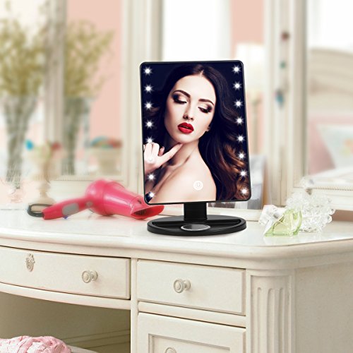 Duomishu Kosmetikspiegel/Make-up-Spiegel/Schminkspiegel mit 16 LEDs + 10 fache Lupe zur Vergrößerung+Silikagel-Puderquaste+ Bedienungsanleitung +USB-Kabel Beleuchteter Dimmbarer 180°Drehbar Schminkspiegel Kosmetik Standspiegel Batteriebetriebe oder mit USB-Kabel(Batterien nicht enthalten) - 8