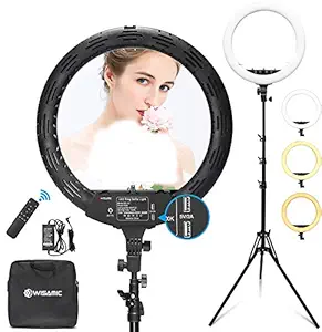 WISAMIC 18 inch LED Ring Light with Stand: Phone Holder Touch and Remote Control Bi-Color Dimmable 2800K-6000K for Selfie Makeup Camera Phone YouTube Video Photography Lighting