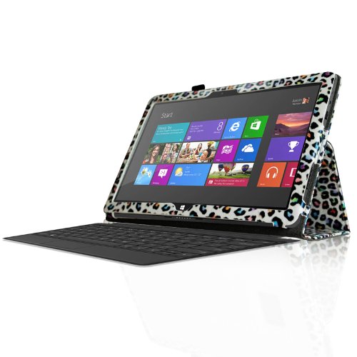Fintie Schutzhülle Flip Case mit Stylus Halterung für Microsoft Surface RT/Surface 2 26,9 cm nicht kompatibel mit Windows 8 Pro – – ZB-Leopard Regenbogen Surface 2 / Surface RT - 8