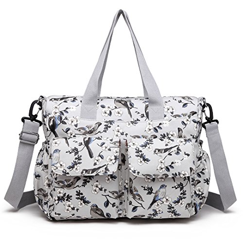 Preisvergleich Produktbild Miss Lulu Wickeltaschen-Set, Design: Blumen und Vögel, grau