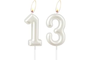 MCISKIN Pearl White 13rd Birthday Candle, White Happy Birthday Number 13 Cake Candle Topper for Girls, Wedding Anniversary Commemoration