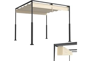 LZQ Pergola Gazebo 3x3 m con telaio acciaio robusto e tetto poliestere rivestito PA regolabile, protezione solare anti-intemperie per giardino e terrazza (beige)