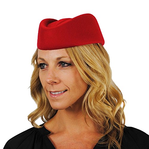 sur la tête Stewardess Pillbox Hat - Red 1-Size