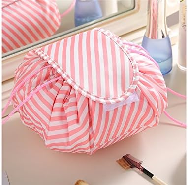 XDXDWEWERT Trousse de maquillage Makeup Bag Lazy Cosmetic Bag Toiletry Large Capacity Fashion Drawstring Portable Travel Storage bag for Women Girls (Pink Stripes)