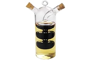 Yiyer Bouteille de Burette Distributeur Dhuile Et de Vinaigre 2-en-1 avec Bouchons en Liège Fournitures de Cuisine en Verre Transparent Forme de Gourde