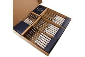 Laguiole Production - Ménagère 24 pièces - Set de Couverts de Table Acier INOX et ABS pour 6 Personnes - Solidité Extrême - Compatible Lave-Vaisselle - Manche Ergonomique - Blanc
