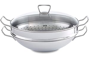 Fissler Nanjing Wok z głębokim stojakiem do smażenia, stal nierdzewna, 35 x 35 x 13,5 cm