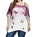 Produktbild Hffan Damen T Shirt Strandbluse Tops Bluse Reizvolle Schulterfrei Oberteile Kurzarm Oversize Schmetterling Drucken Irregulär Lose Hemd Damenmode Frauen Blusenshirt Sommerbluse Pullover (Lila, 4XL)
