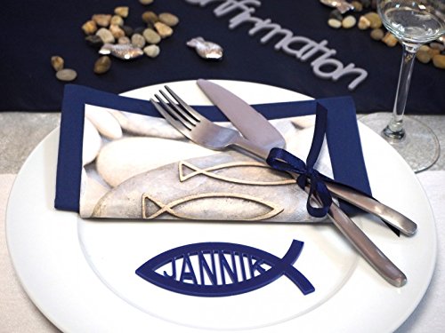 SET: 40+50 Servietten Fisch Steine Blau Kommunion Konfirmation Tischdeko Deko - 7