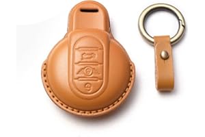 HIBEYO Étui de clé de Voiture Intelligent - Convient pour BMW Mini Cooper One Clubman F56 F54 F55 F57 F60 - en Cuir de Vachette - 3 Boutons - Jaune