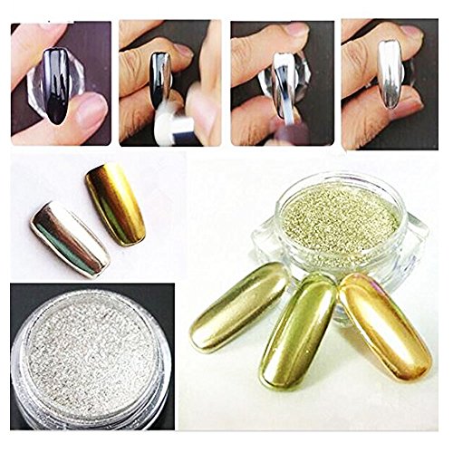 Travelmall 2 box Gold+Silber Nagel Pigment Mirror Powder Nail Glitzer Spiegel Effekt Pulver Glitter Set - 3