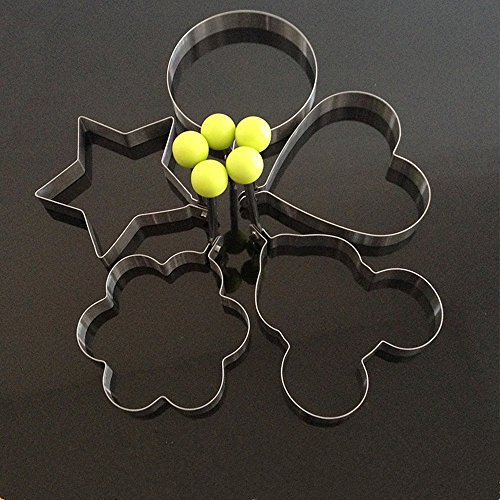 Ei Schimmelpilze, Intsun 5er Edelstahl Spiegeleierform, Ei braten Schimmel, Love Heart, Runde , Pentagram Sterne , Plum Blumen förmigen Pfannkuchen, Pancake Mold, Kitchen Tool, Pancake Ringe mit Ölpinsel - 2