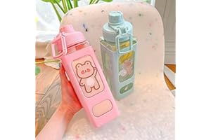 DKIIL NOIYB 700ml Kawaii Bear Water Bottle With Straw Plastic Portable Square Drinking Bottle Large Kawaii Water Bottle for Girl Cute Juice Tea Water Cups (With Sticker)