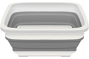 ACUNA Collapsible Washing Up Bowl 9L (Square) - Folding Wash Tub, Portable & Multifunctional Sink Tub, Space Saving Pop Up Storage Bowl Ideal for Kitchen, Bathroom, Camping (White-Grey)