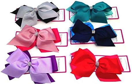 SHIMMERS - 3pcs Large Big Hair Bows Boutique Girls Alligator Clip Diamante Strip Grosgrain Ribbon Headband - 18cm