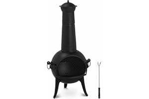 Uniprodo Steel Chiminea Chimney Fire Pit Garden Chiminea Porch Patio Heating 112cm UNI_G_CHIMNEY_04 (Height 112cm, Fuels: Wood, Coal, Charcoal)