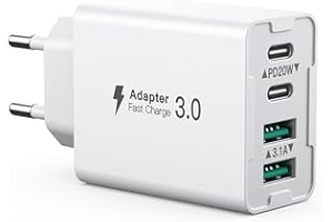 SCCVEE Ładowarka USB C 40W, 4-portowa stacja-ładowania z USBC i USBA, blok szybkiego ładowania usbc, dwuportowa wtyczka ścienna PD+QC, ładowarka typu C kompatybilna z iPhone 16/1514/13/12/Pro Max/XS/XR