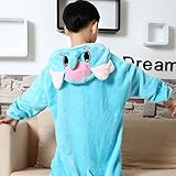 Feoya Cosplay Kostüme Tier Kinder Unisex Flannel Tierkostüme Cartoon Elefant Nachtwäsche Pyjamas Winter Schlafanzug Beste Geschenk für Weinachten Jumpsuit Halloween Kinderparty Größe XXL - Blau -